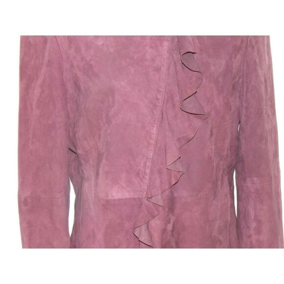 Saks‎ Fifth Avenue Jacket Size 8 Burgundy Suede Moto Ruffle - Picture 3 of 8